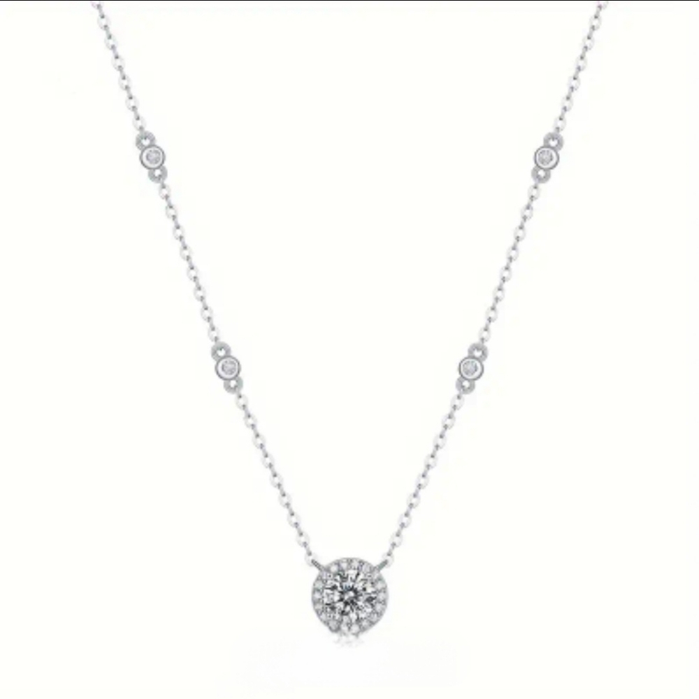 GRA CERTIFIED 1 Carat Moissanite Necklace with Moissanite Accents Sterling Silve